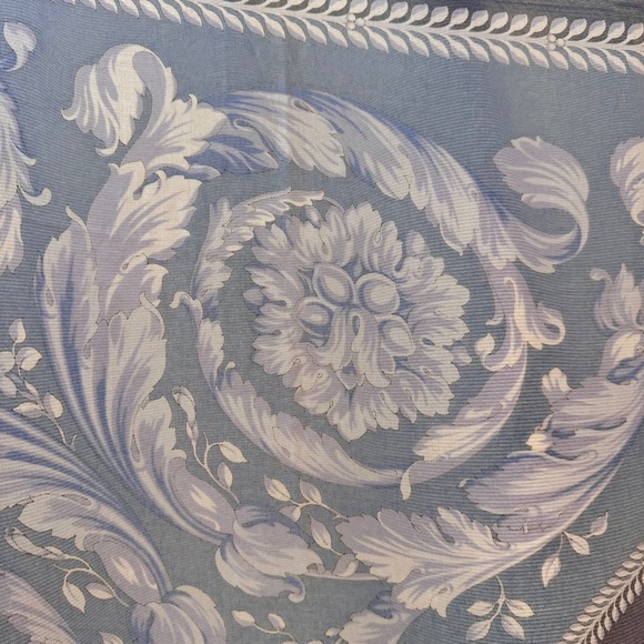 Versace 100% Silk Chiffon 52” Scarf Shawl in blue & lavender | Authentic, EUC - Picture 12 of 13